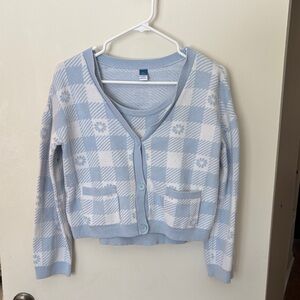 Old Navy Light Blue and White Checkered Cardigan Set